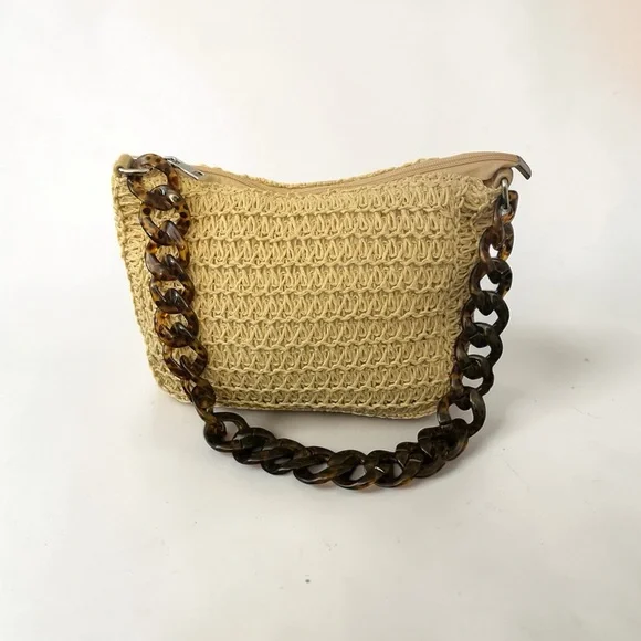 Cream Woven Shoulder Bag with Tortoiseshell Chain - NWOT - Picture 4 of 5